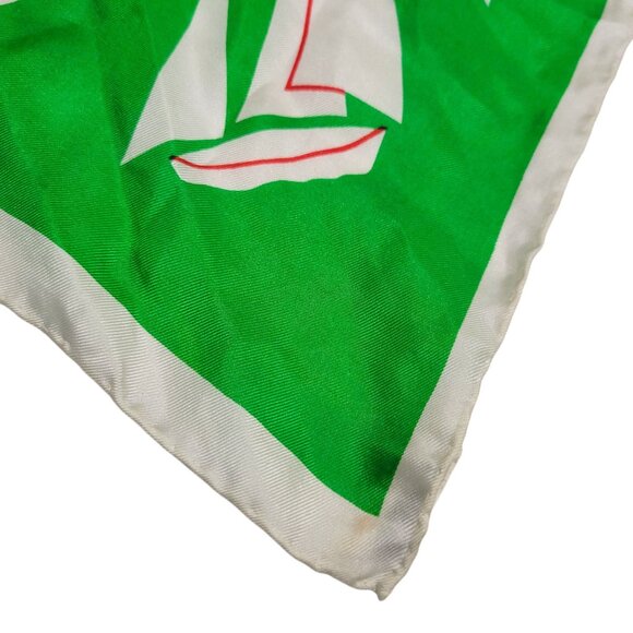 Vintage Echo Silk Scarf Green Nautical Sailboat Print Red Black Stripes As-Is - Picture 5 of 16